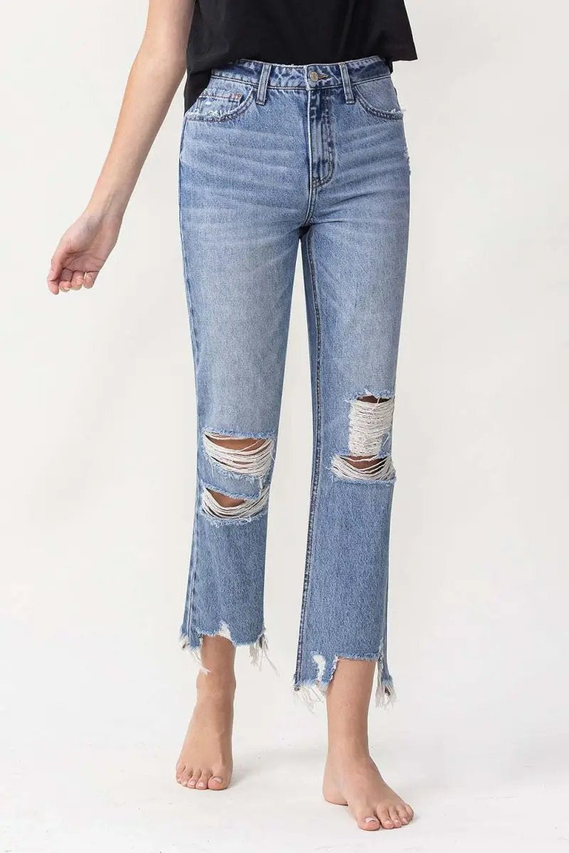 Lovervet High Rise Distressed Straight Jeans for Women - Love Salve